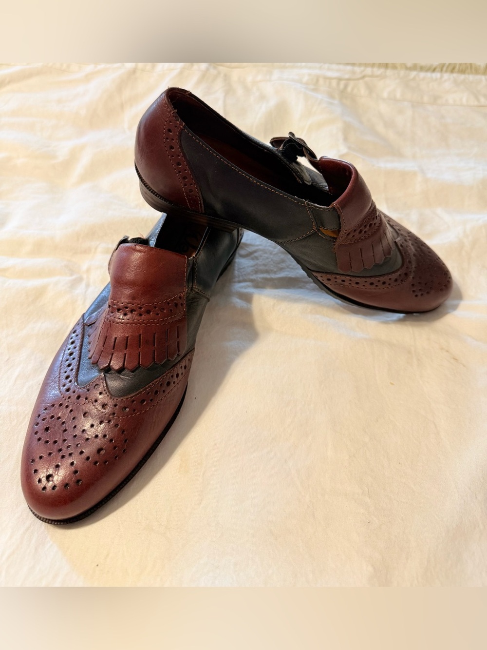 Women’s Vintage Brown & Black Leather Wingtip Brogue Oxford Shoes Size 7